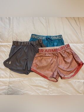 Under Armour Kid's Athletic Shorts Bundle - Purple Gray, Teal, Pink - Size M
